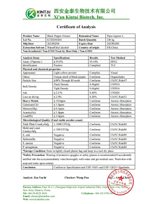 Black Pepper Extract COA Black Pepper Extract COA